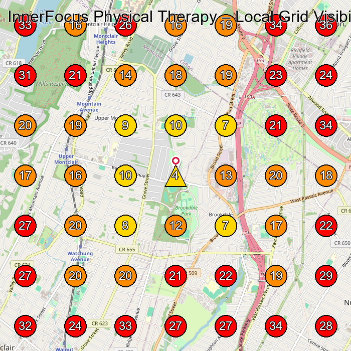 InnerFocus Physical Therapy GeoGrid visibility map for Physical Therapist in Montclair